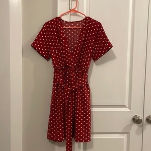 Red Polkadot Wrap Dress